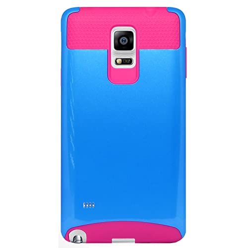 MPG Bumper Hülle für Samsung Galaxy Note 4 Handyhülle Schutzhülle Case Cover, Robust, Stoßfest, Dual Layer, Blau Pink von MPG