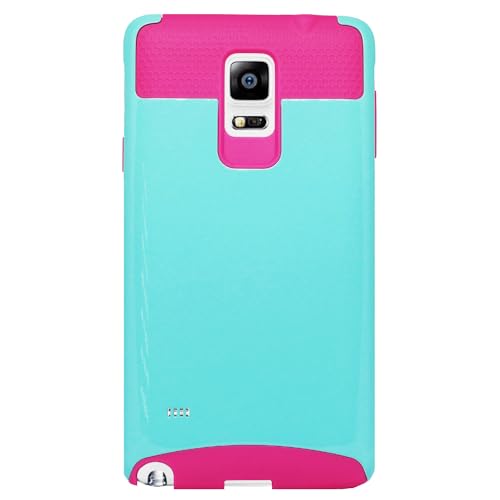 MPG Bumper Hülle für Samsung Galaxy Note 4 Handyhülle Schutzhülle Case Cover, Robust, Stoßfest, Dual Layer, Türkis Pink von MPG