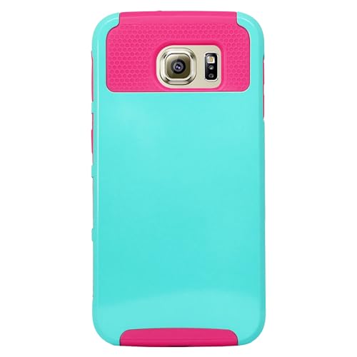 MPG Bumper Hülle für Samsung Galaxy S6 Handyhülle Schutzhülle Case Cover, Robust, Stoßfest, Dual Layer, Türkis Pink von MPG