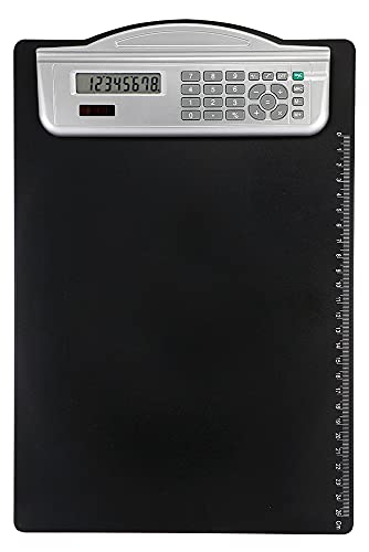 Clipboard with solar calculator - Zwischenablage mit Solarrechner, schwarze und silberne Farbe, Taschenrechner für Solarladung, Lineal, geeignet für Schule, Büro, Studium und Arbeit. von MPM Quality