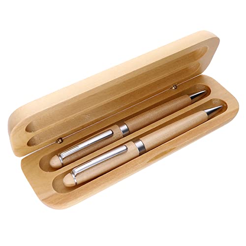 MPM Quality Holzkugelschreiber und Mikrobleistift in Bambus-Box, umweltfreundlich, elegant, Holz/Metall-Stift, Holz/Metall-Druckbleistift, Holzkiste, blaue Tinte von MPM Quality