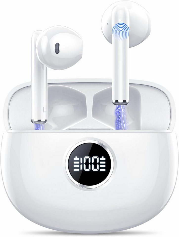 MPWHYL Kabellos Bluetooth 5.3 mit 4 ENC Noise Cancelling Mic, 50H Immersiver In-Ear-Kopfhörer (Robuste Konstruktion für eine zuverlässige Leistung in jeder Situation., Deep Bass Stereo Sound, IPX7 Wasserdicht Ohrhörer LED Anzeige, USB-C) von MPWHYL