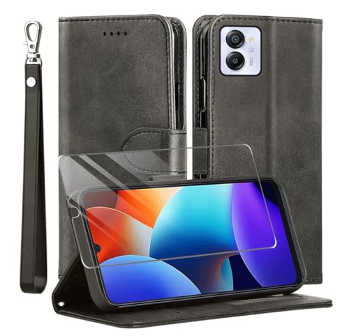 MQERYBV Kompatibel mit Blackview Color 8 / Oscal Modern 8 Hülle, Leder Flip Stoßfeste Handyhülle, Magnetische Schutzhülle Silikon TPU[Kartenfach][Standfunktion][1X Displayschutzfolie] Case -Schwarz von MQERYBV