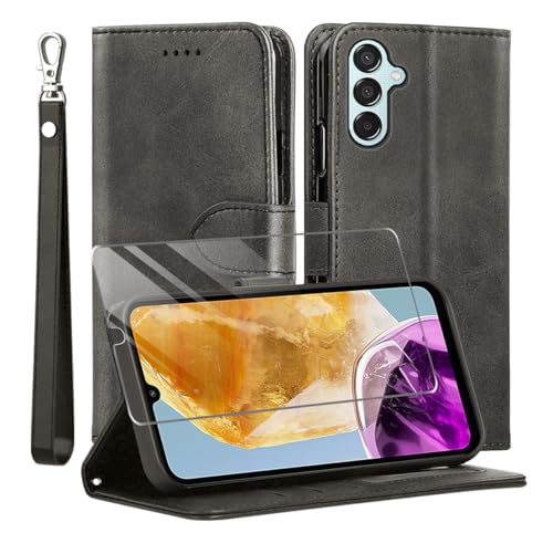 MQERYBV Kompatibel mit Samsung Galaxy A16 5G Hülle, Leder Flip Stoßfeste Handyhülle, Magnetische Schutzhülle Silikon TPU[Kartenfach][Standfunktion][1X Displayschutzfolie] Case -Schwarz von MQERYBV