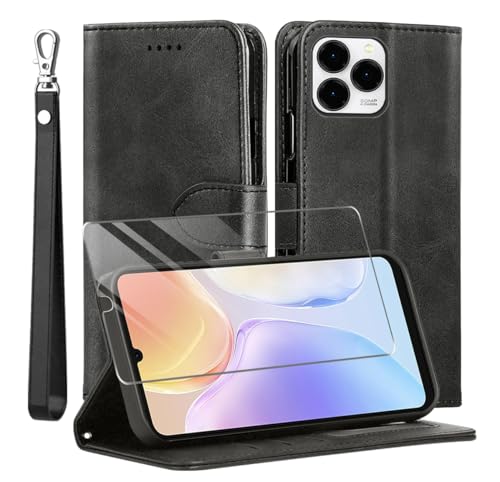 MQERYBV Kompatibel mit Ulefone Note 20 Pro Hülle, Leder Flip Stoßfeste Handyhülle, Magnetische Schutzhülle Silikon TPU[Kartenfach][Standfunktion][1X Displayschutzfolie] Case -Schwarz von MQERYBV