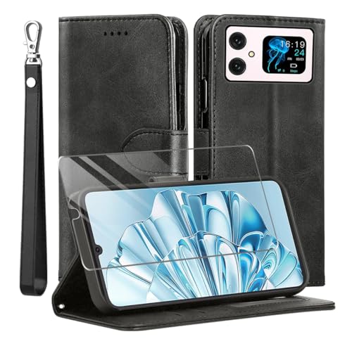MQERYBV Kompatibel mit cubot A20 Hülle, Leder Flip Stoßfeste Handyhülle, Magnetische Schutzhülle Silikon TPU[Kartenfach][Standfunktion][1X Displayschutzfolie] Case -Schwarz von MQERYBV