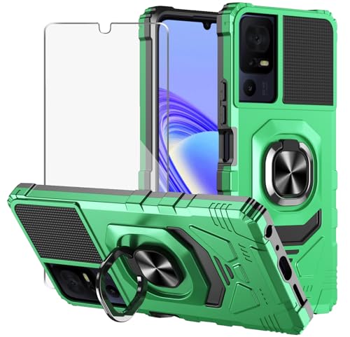 MQERYBV Schutzhülle für TCL 505 mit Displayschutz aus gehärtetem Glas, stoßfest, strapazierfähig, Militärqualität, robuste Handyhülle mit Ständer für TCL 505 (grün) von MQERYBV