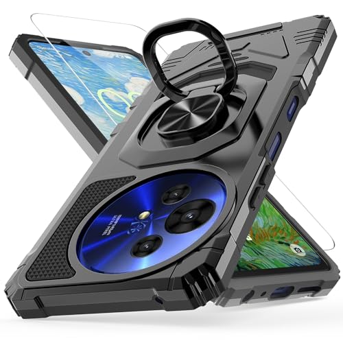 MQERYBV hülle für TCL 50 NxtPaper 5G / TCL 50 Pro NxtPaper 5G (6.8") Handyhülle mit Glasfolie Schutzfolie, 360 Grad Drehbar Metall Ring Fallschutz Handy Hüllen Outdoor Schutzhülle Cover Schwarz von MQERYBV