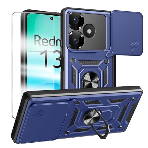 MQERYBV hülle für Xiaomi Redmi 13 Handyhülle mit 1 Stück Panzer Schutz Glas, 360 Grad Drehbar Metall Ring Fallschutz Handy Hüllen Outdoor Schutzhülle Cover Blau MQERYBV hülle für Xiaomi Redmi 13 Handyhülle mit 1 Stück Panzer Schutz Glas, 360 Grad Drehbar Metall Ring Fallschutz Handy Hüllen Outdoor Schutzhülle Cover Blau von MQERYBV