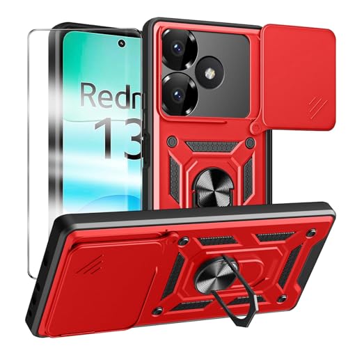 MQERYBV hülle für Xiaomi Redmi 13 Handyhülle mit 1 Stück Panzer Schutz Glas, 360 Grad Drehbar Metall Ring Fallschutz Handy Hüllen Outdoor Schutzhülle Cover Rot MQERYBV hülle für Xiaomi Redmi 13 Handyhülle mit 1 Stück Panzer Schutz Glas, 360 Grad Drehbar Metall Ring Fallschutz Handy Hüllen Outdoor Schutzhülle Cover Rot von MQERYBV