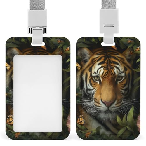 Id-Kartenhalter Arbeitsschildhalter Mit Lanyard Floral Blossom Animal Tiger Id-Kartenhalter Arbeitsschildhalter Mit Lanyard von MQSSYOA