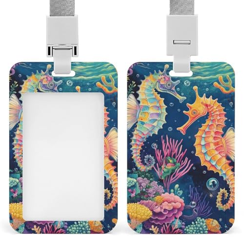 Id-Kartenhalter Arbeitsschildhalter Mit Lanyard Seepferdchen Unterwasser Farbenfroh Id-Kartenhalter Arbeitsschildhalter Mit Lanyard von MQSSYOA
