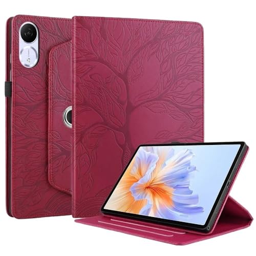 MQVQAUBST 360° drehbare Tablet-Hülle, geeignet for Samsung Galaxy Tab S10 FE Plus 13 Zoll 2025, 3D-Baum-geprägte Business-PU-Lederhülle(Red) von MQVQAUBST