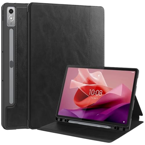 MQVQAUBST Business-Tablet-Hülle, geeignet for Lenovo Tab P12 Xiaoxin Pad Pro 12.7 2023, PU-Leder, weiche TPU-Rückseite, integrierter Stiftschlitz(Black,for Xiaoxin Pad Pro 12.7) von MQVQAUBST