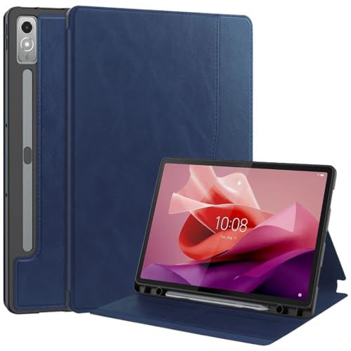 MQVQAUBST Business-Tablet-Hülle, geeignet for Lenovo Tab P12 Xiaoxin Pad Pro 12.7 2023, PU-Leder, weiche TPU-Rückseite, integrierter Stiftschlitz(Blue,Tab P12 12.7) von MQVQAUBST