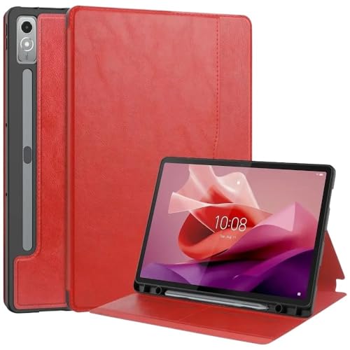 MQVQAUBST Business-Tablet-Hülle, geeignet for Lenovo Tab P12 Xiaoxin Pad Pro 12.7 2023, PU-Leder, weiche TPU-Rückseite, integrierter Stiftschlitz(Red,Tab P12 12.7) von MQVQAUBST
