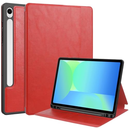 MQVQAUBST Business-Tablet-Hüllen geeignet for Samsung Galaxy S10 FE Plus 11 Zoll SM-X520 SM-X526 2025 PU-Leder Stoßfester Schutz(Red) von MQVQAUBST