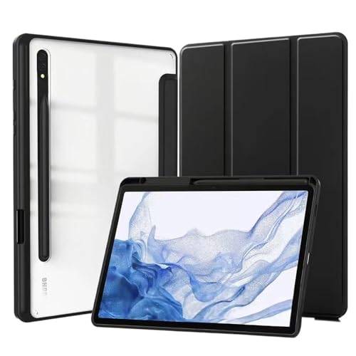 MQVQAUBST Dreifach Faltbare Smart-Tablet-Hülle, geeignet for Samsung Tab S10 FE Plus 13,1 Zoll SM-X620, klare Rückseite mit Stift-Slof(Black) von MQVQAUBST