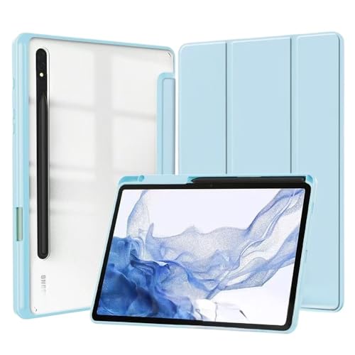 MQVQAUBST Dreifach Faltbare Smart-Tablet-Hülle, geeignet for Samsung Tab S10 FE Plus 13,1 Zoll SM-X620, klare Rückseite mit Stift-Slof(Blue) von MQVQAUBST