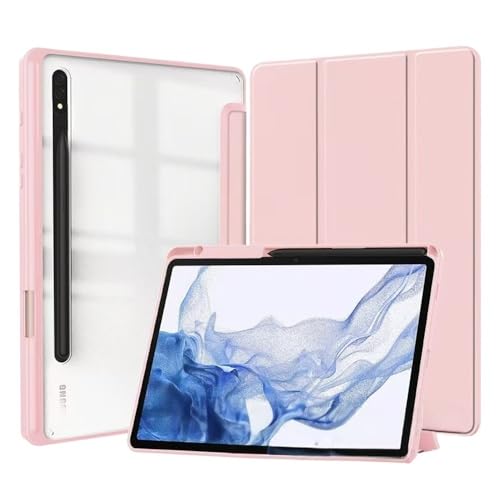 MQVQAUBST Dreifach Faltbare Smart-Tablet-Hülle, geeignet for Samsung Tab S10 FE Plus 13,1 Zoll SM-X620, klare Rückseite mit Stift-Slof(Pink) von MQVQAUBST