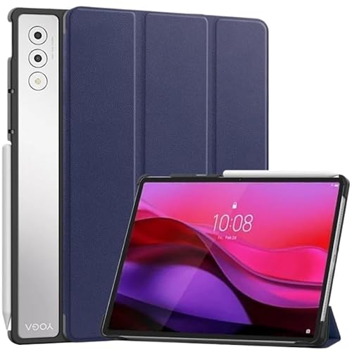 MQVQAUBST Smart Tablet Case passend for Lenovo Yoga Pad Pro 12,7 Zoll 2025 TB520FU, dreifach Faltbarer Ständer, magnetische PU-Lederhülle(Dark Blue) von MQVQAUBST