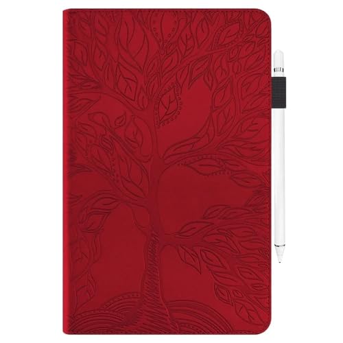 MQVQAUBST Tablet-Hülle geeignet for Samsung Galaxy Tab S10 FE Plus 13,1 Zoll 2025 3D-Baum geprägte Business-Brieftasche PU-Lederhülle(Red) von MQVQAUBST
