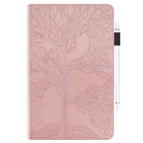 MQVQAUBST Tablet-Hülle geeignet for Samsung Galaxy Tab S10 FE Plus 13,1 Zoll 2025 3D-Baum geprägte Business-Brieftasche PU-Lederhülle(Rose Gold) von MQVQAUBST