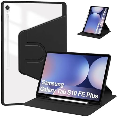 MQVQAUBST Tablet-Hülle passend for Samsung Galaxy Tab S10 FE Plus 13,1 Zoll X620 PU-Leder Acryl Klar Hard Cover mit Stifthalter(Black) von MQVQAUBST