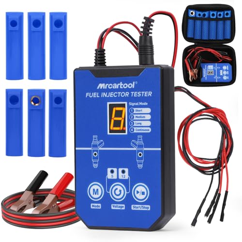 MRCARTOOL Kfz Kraftstoff-Einspritzdüsen-Prüfgerät 12V Fuel Injector Tester mit 6 Düsen für 5V 12V EFI GDI Einspritzdüsen 8 Impuls-Modi Injektor Prufgerat Injektoren Reinigungsset, Dual Power,1M Kabel von MRCARTOOL