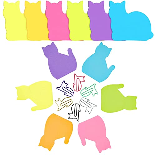 Klebezettel 360 Blätter (12 Pack), Katzen Haftnotizen mit 30 Büroklammern, Haftnotiz, Niedliche Katze Selbstklebende Notizen Katzen Registerkarten Selbstklebende Notizblöcke von MRMIAN
