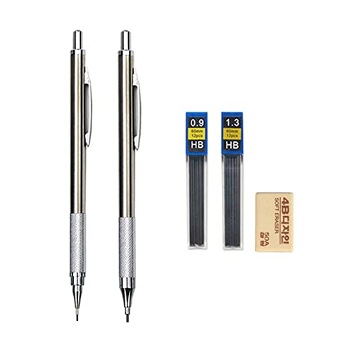 0,3 0,5 0,7 0,9 1,3 2,0 mm Druckbleistift-Set, Vollmetall-Kunst-Zeichen-Malerei, automatischer Bleistift mit Minen, Büro-Schulbedarf (0,9 mm 1,3 mm Bleistift) von MROOFUL