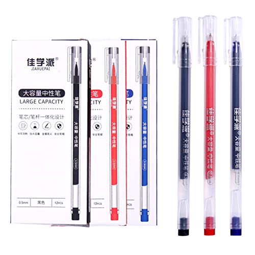Gel-Tintenroller, 0,35 mm, Schwarz, Rot, Blau, extra feine Spitze, einfaches Design, transparenter Halter, 12 Stück von MROOFUL
