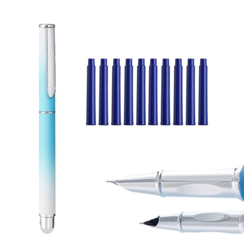 Löschbares Füllfederhalter-Set, 0,38 mm Spitze mit 10 Stück blau-schwarze Tinte, buntes Füllfederhalter-Set für Männer und Frauen, Profis, Chef, Büro, schöne Stifte (blaue Tinte, Grün) von MROOFUL