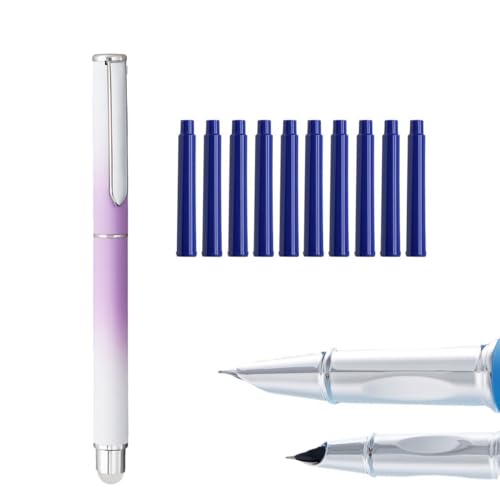 Löschbares Füllfederhalter-Set, 0,38 mm Spitze mit 10 Stück blau-schwarze Tinte, buntes Füllfederhalter-Set für Männer und Frauen, Profis, Chef, Büro, schöne Stifte (blaue Tinte, lila) von MROOFUL