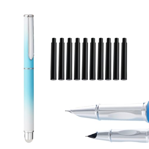 Löschbares Füllfederhalter-Set, 0,38 mm Spitze mit 10 Stück blau-schwarze Tinte, buntes Füllfederhalter-Set für Männer und Frauen, Profis, Chef, Büro, schöne Stifte (schwarze Tinte, Grün) von MROOFUL