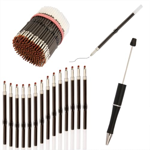 MROOFUL 1,0 mm Perlenstift + 50 Ersatz-Kugelschreiberkerne, neutrale Stift-Ersatzkerne, glattes Schreiben (schwarzes Set) von MROOFUL