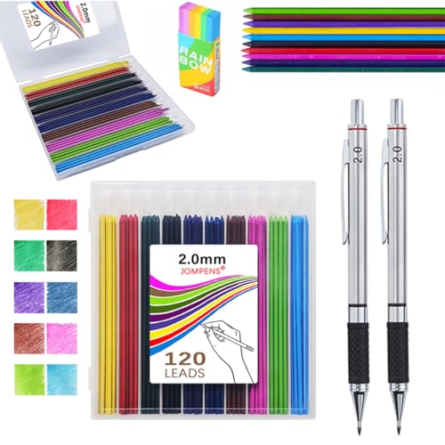 MROOFUL Kreatives Druckbleistift-Set aus Metall, 2,0 mm, rutschfest, weicher Griff, mit 120 Stück/Box, 2B 10 Farben, Aktivitäts-Bleistift, Skizzieren, Schreibwaren, Bürobedarf MROOFUL Kreatives Druckbleistift-Set aus Metall, 2,0 mm, rutschfest, weicher Griff, mit 120 Stück/Box, 2B 10 Farben, Aktivitäts-Bleistift, Skizzieren, Schreibwaren, Bürobedarf von MROOFUL
