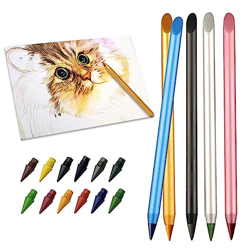 MROOFUL Metall Ewige Bleistift Skizze Werkzeug 12Farben Nibs Schule Kunst Malerei Bunte Inkless Bleistift Unbegrenzte Schreiben Nette Liefert (Schwarz) von MROOFUL