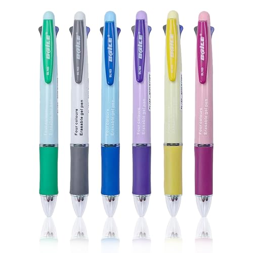 MROOFUL Multicolor Pens 6 Pcs 0.5mm 4-in-1 Retractable Gel Pens Multicoloured Ballpoint Pen Erasable Pens for Office School Supplies Students Children Gift von MROOFUL