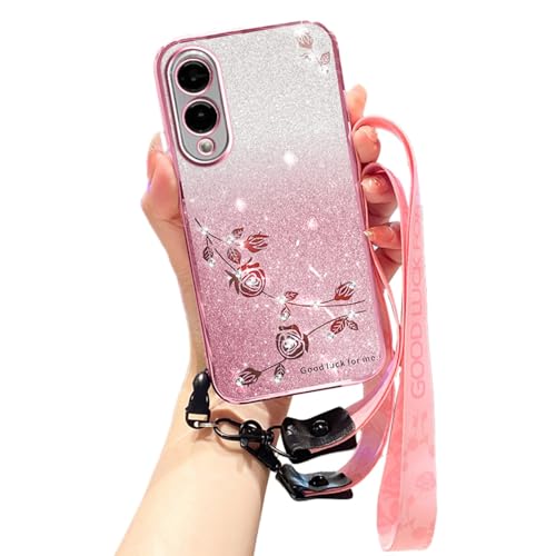 MRRSIWEI Crossbody-Schutzhülle für Galaxy S25 Edge (nicht S25), luxuriös, glitzernde Blume, mit Umhängeband, für Damen und Mädchen, stoßfest, niedliche Schutzhülle für Samsung S25 Edge. Diamantblume von MRRSIWEI