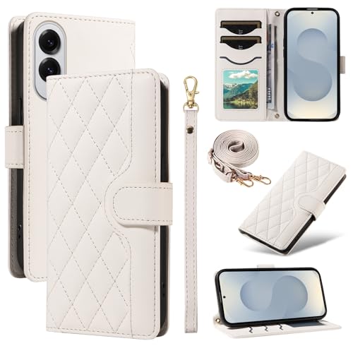 MRRSIWEI Crossbody-Schutzhülle für Samsung Galaxy S25 Edge (nicht S25) mit Kartenhalter, PU-Leder mit Ständer, Schlüsselband, für Damen und Mädchen, Schutzhülle für Samsung S25 Edge, Gittermuster von MRRSIWEI