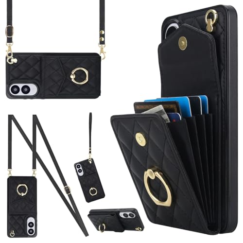 MRRSIWEI Schutzhülle für Galaxy S25 Edge (nicht S25), Brieftaschen-Schutzhülle mit Kartenhalter, PU-Leder mit Umhängeband, Handschlaufe, Ständer, für Damen, für Samsung S25 Edge, Umhängeband, Schwarz von MRRSIWEI