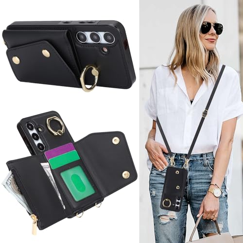 MRRSIWEI Schutzhülle für Galaxy S25 Edge (nicht S25), für Damen, Crossbody-Brieftaschen-Schutzhülle mit Kartenschlitz, Schlüsselband, Handschlaufe, stoßfest, mit Ständer, für Samsung S25 Edge von MRRSIWEI