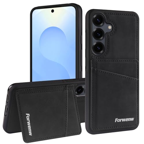 MRRSIWEI Schutzhülle für Samsung Galaxy S25 Edge (nicht S25) mit Kartenhalter, für Damen und Herren, PU-Leder, stoßfest, mit Ständer, Kreditkartenfächern, Schwarz von MRRSIWEI