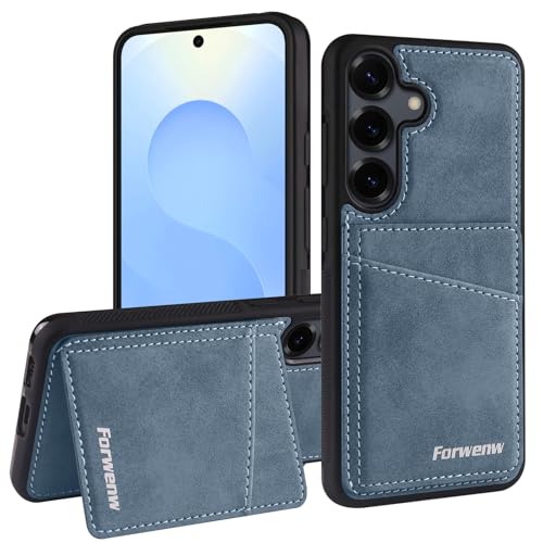 MRRSIWEI Schutzhülle für Samsung Galaxy S25 Edge (nicht S25) mit Kartenhalter, für Damen und Herren, PU-Leder, stoßfest, mit Ständer, Kreditkartenfächern, für Galaxy S25 Edge.F, Blau von MRRSIWEI