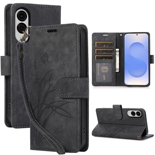 MRRSIWEI Schutzhülle für Samsung S25 Edge (nicht S25), Blumen-Schmetterling-Prägung, PU-Leder, magnetisch, Klappetui mit Ständer, Kartenschlitz, Schmetterling, Schwarz von MRRSIWEI