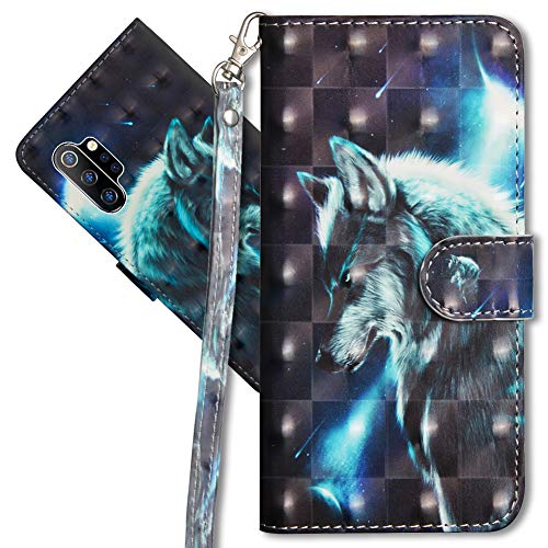 Galaxy Note 10+ Handytasche, Leder Schutzhülle Brieftasche Hülle Flip Case 3D Muster Cover mit Kartenfach Magnet Tasche Handyhüllen für Samsung Galaxy Note 10+ Plus. YX 3D - Wolf von MRSTER