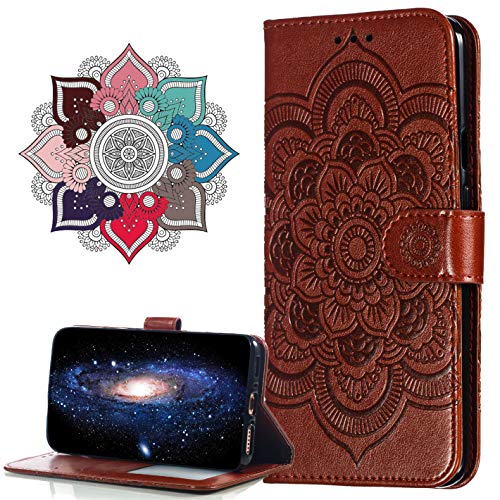 Hülle Kompatibel mit Moto G9 Plus, Premium Leder Flip Schutzhülle [Standfunktion] [Kartenfächern] PU-Leder Schutzhülle Brieftasche Handyhülle für Motorola Moto G9 Plus. LD Mandala Brown von MRSTER