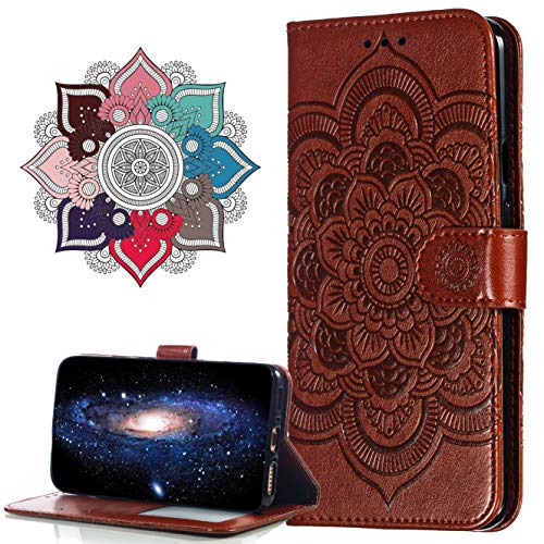 Hülle Kompatibel mit Samsung Galaxy M31, Premium Leder Flip Schutzhülle [Standfunktion] [Kartenfächern] PU-Leder Schutzhülle Brieftasche Handyhülle für Samsung Galaxy M31. LD Mandala Brown von MRSTER