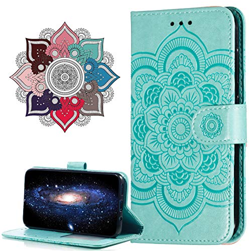 Hülle Kompatibel mit Samsung Galaxy S21 Ultra, Premium Leder Flip Schutzhülle [Standfunktion] [Kartenfächern] PU-Leder Schutzhülle Brieftasche Handyhülle für Galaxy S21 Ultra 5G. LD Mandala Green von MRSTER